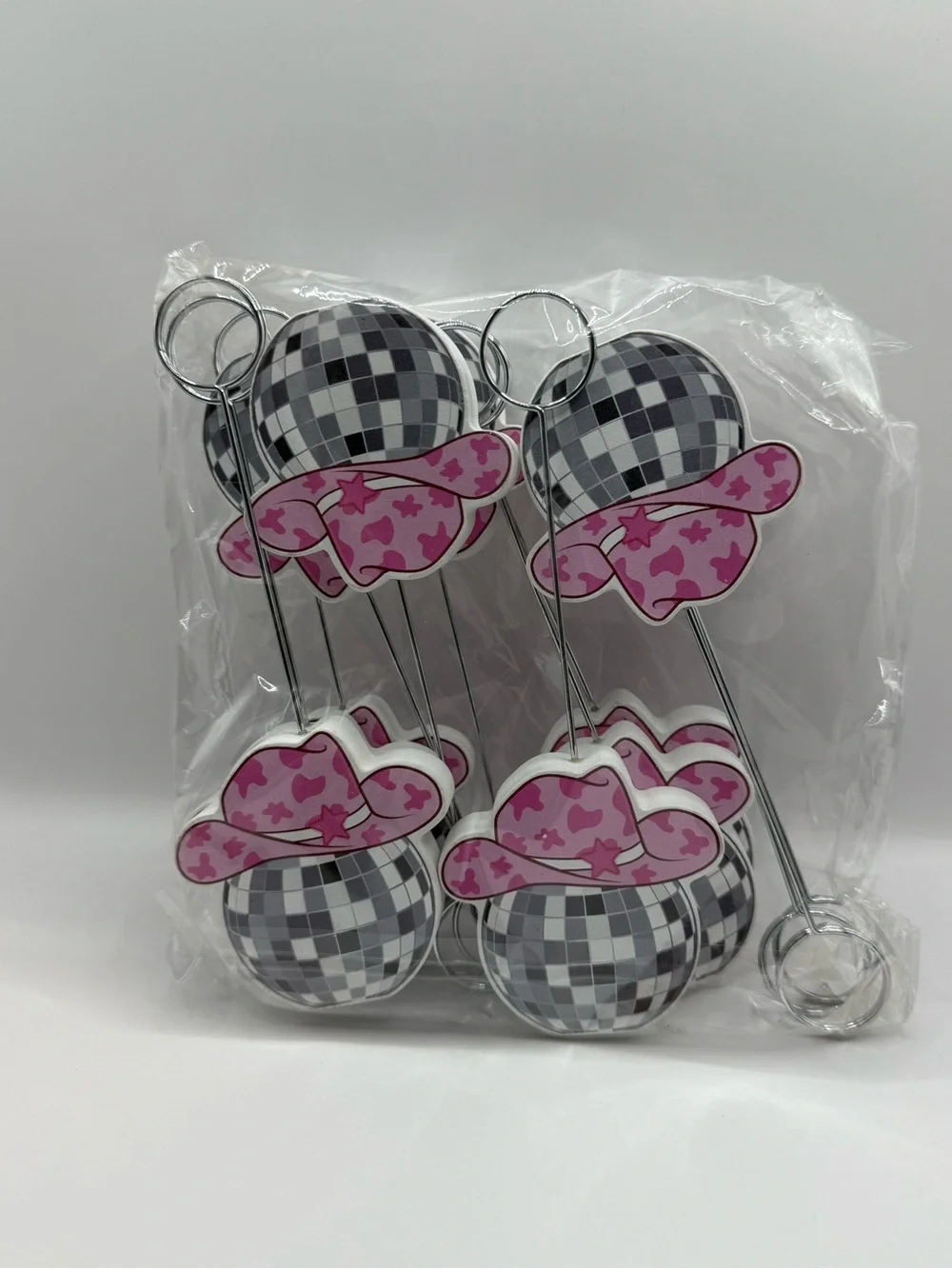 Pink Cowgirl Disco Ball Place Card Holders